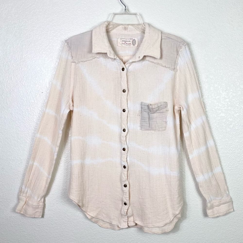 Free People Artisan De Luxe Light Pint Tie Dye Long Sleeve Button Up Shirt